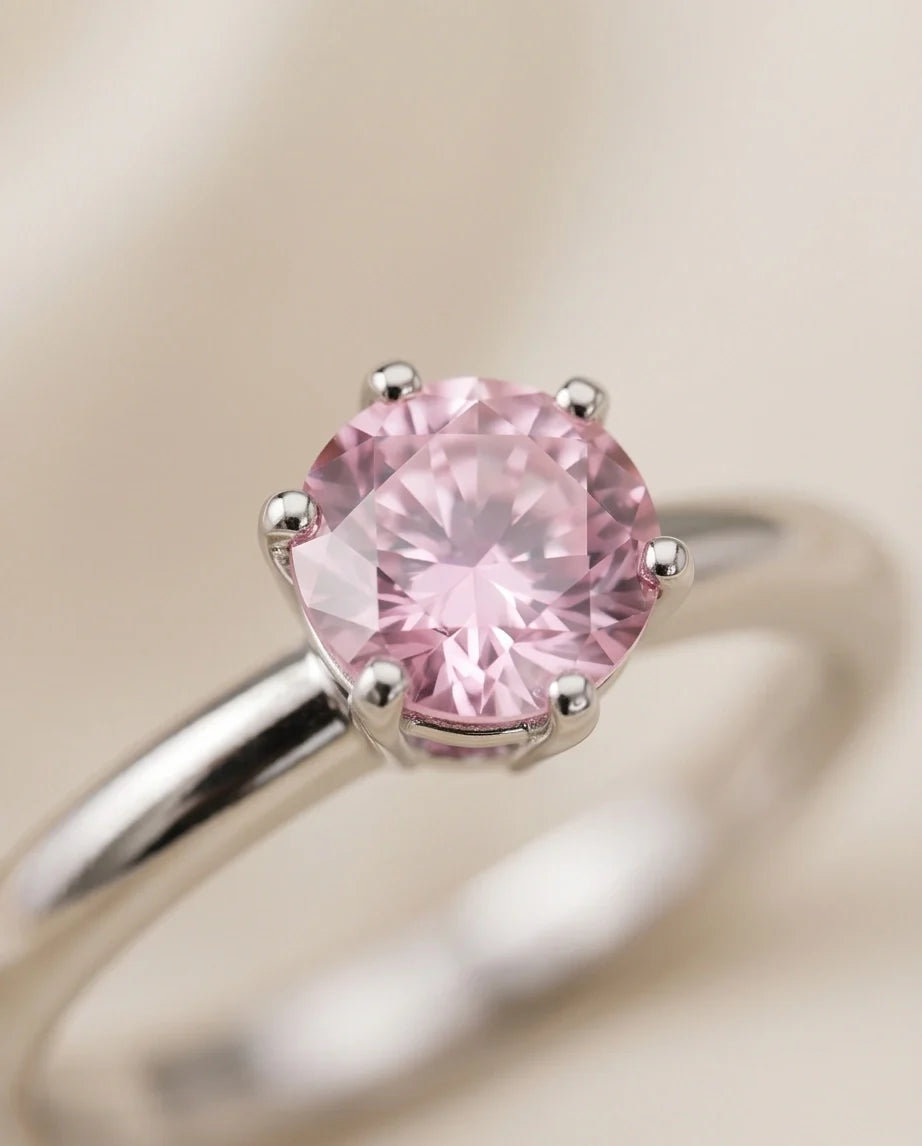 Sterling Silver Round-Cut Pink Diamond Solitaire Ring