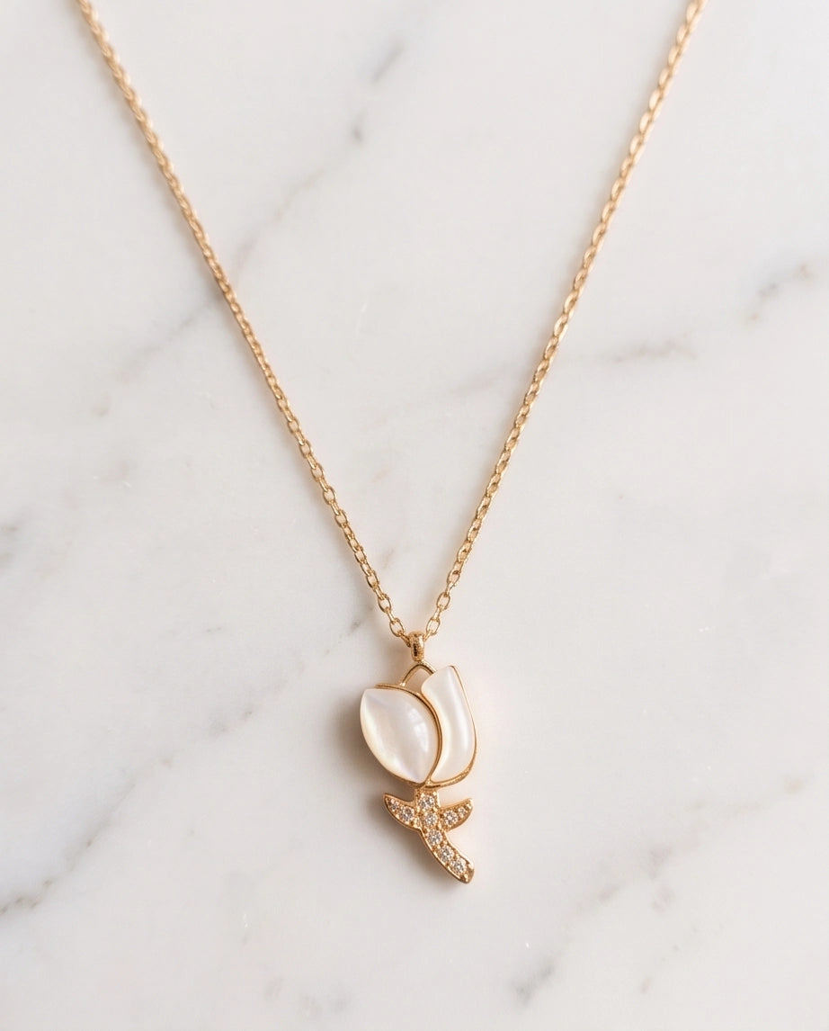 Gold Mother of Pearl Tulip Necklace