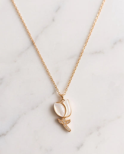 Gold Mother of Pearl Tulip Necklace