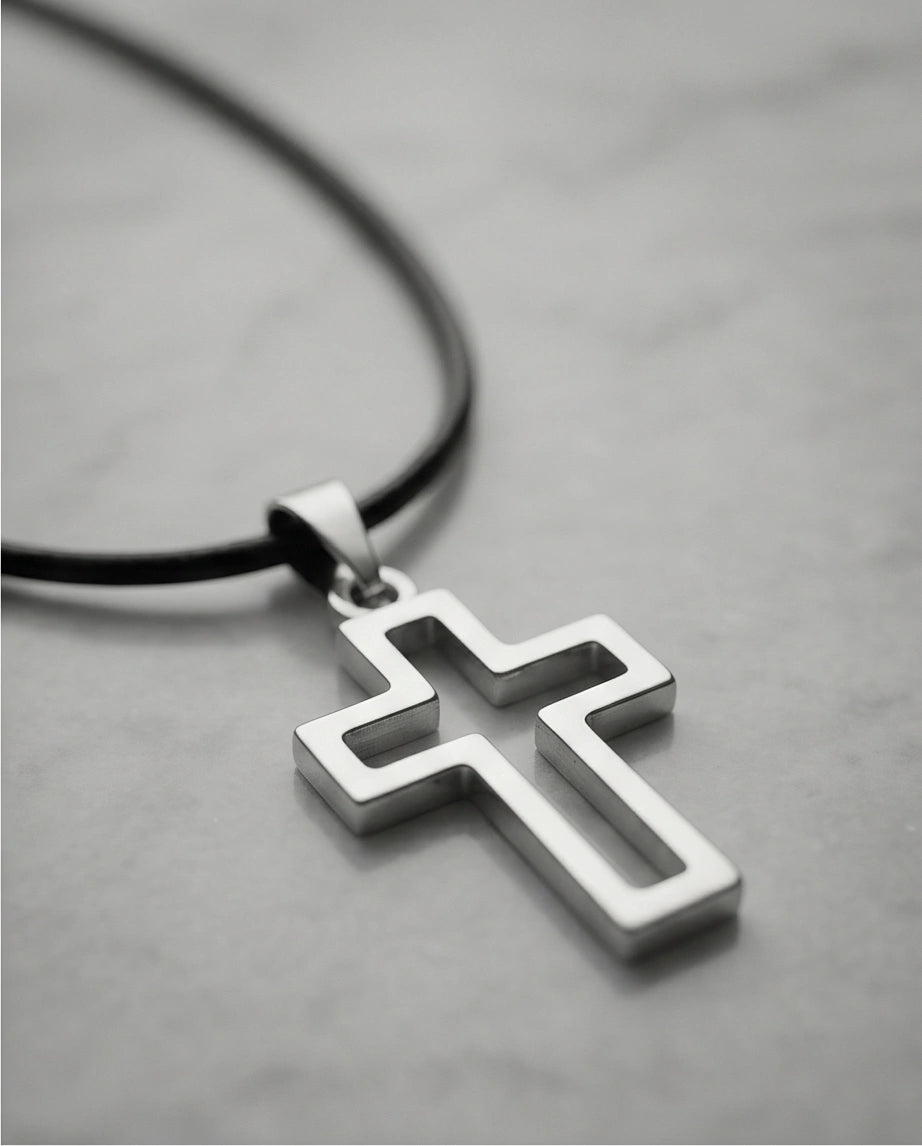 Silver Open Cross Pendant Necklace