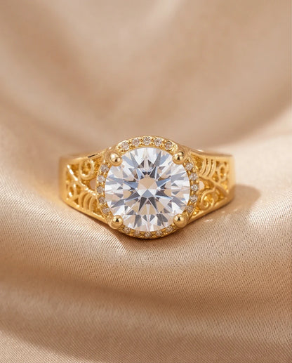 Golden Diamond Empress Halo Ring