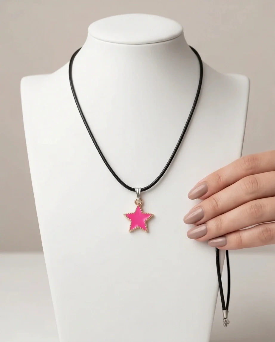 Gold and Pink Beaded Star Necklace