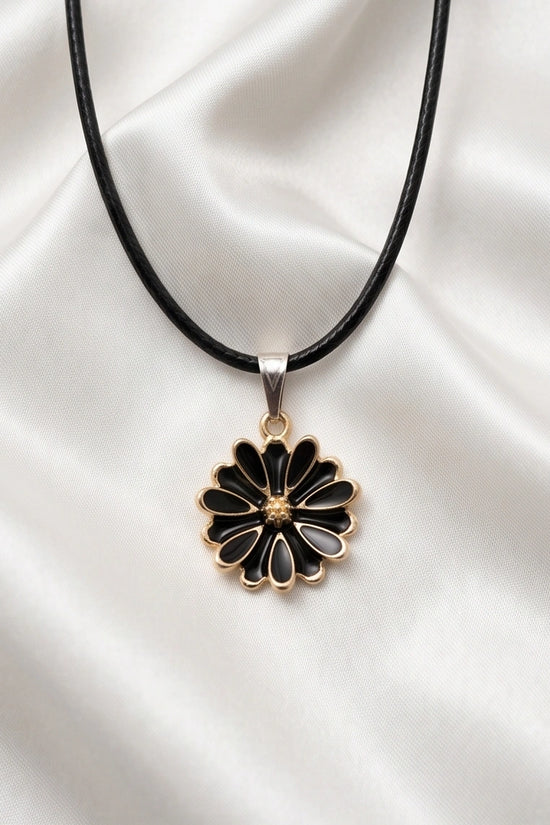 Gold and Black Sunflower Pendant Necklace