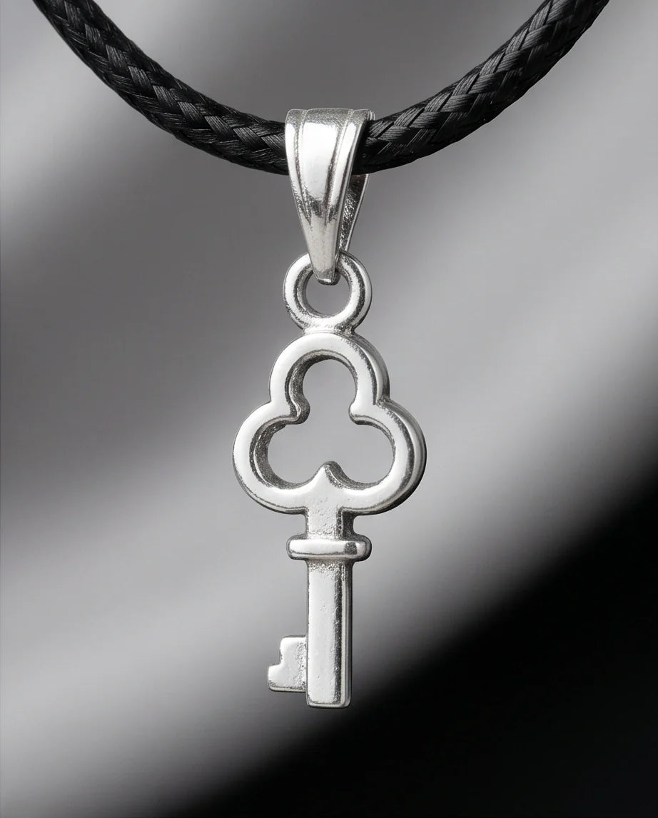 The Secret Keeper: Minimalist Silver Clover Key Pendant Necklace
