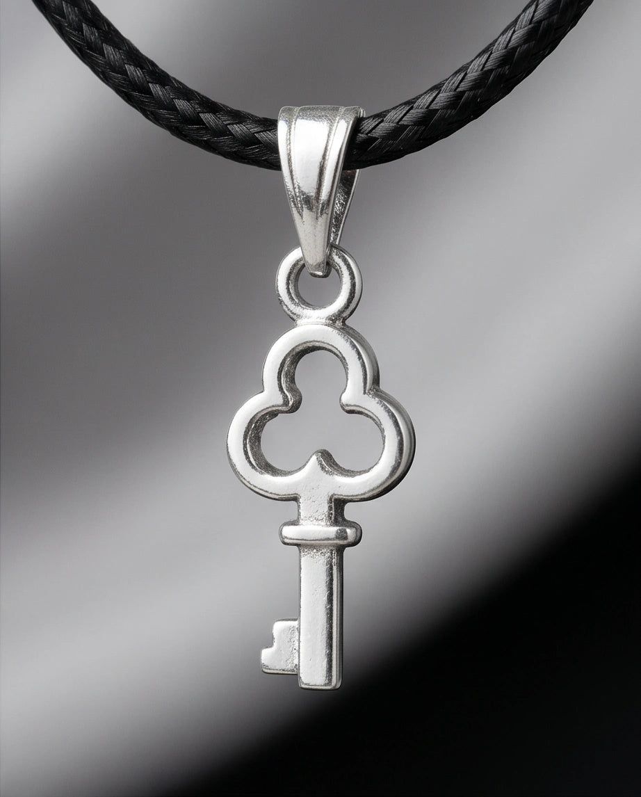 The Secret Keeper: Minimalist Silver Clover Key Pendant Necklace
