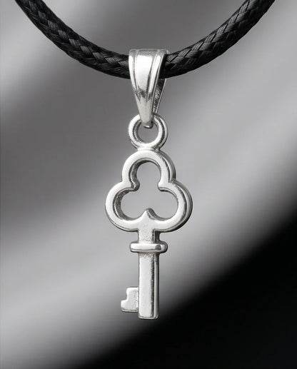 The Secret Keeper: Minimalist Silver Clover Key Pendant Necklace