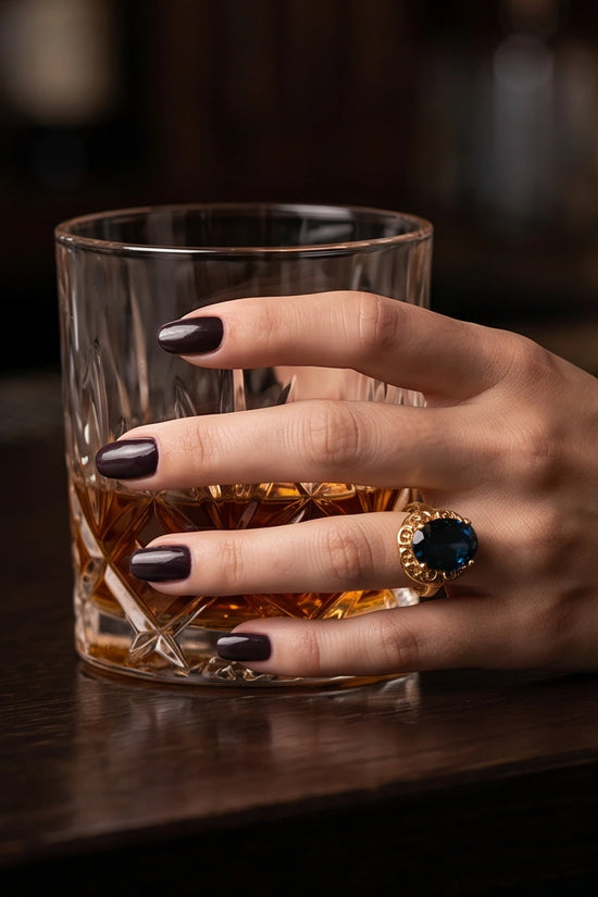 Gold Plated London Blue Oval Baroque Ring