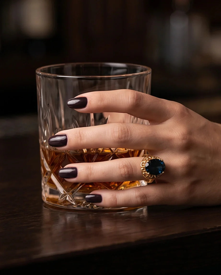 Gold Plated London Blue Oval Baroque Ring