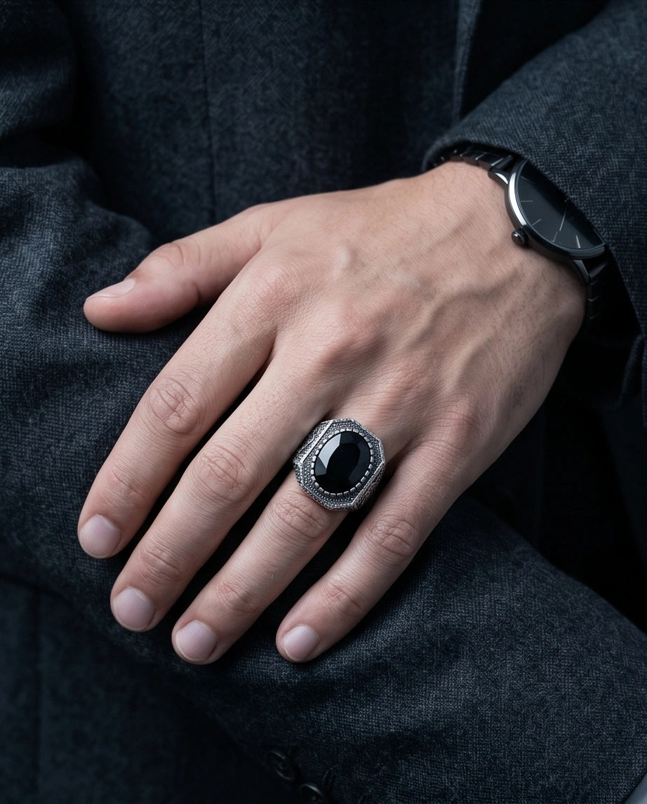 Vintage Ottoman Black Onyx Statement Ring