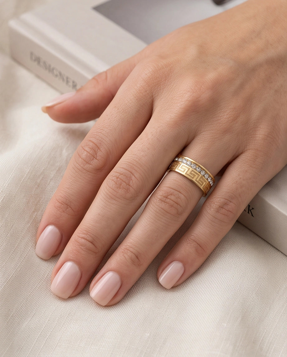 Greek Key Crystal Eternity Band
