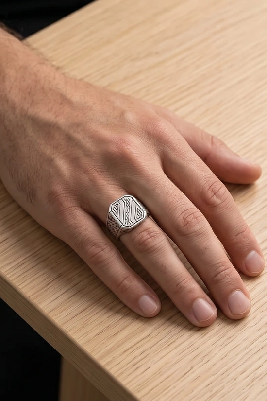 Sterling Silver Cyberpunk Geometric Signet Ring