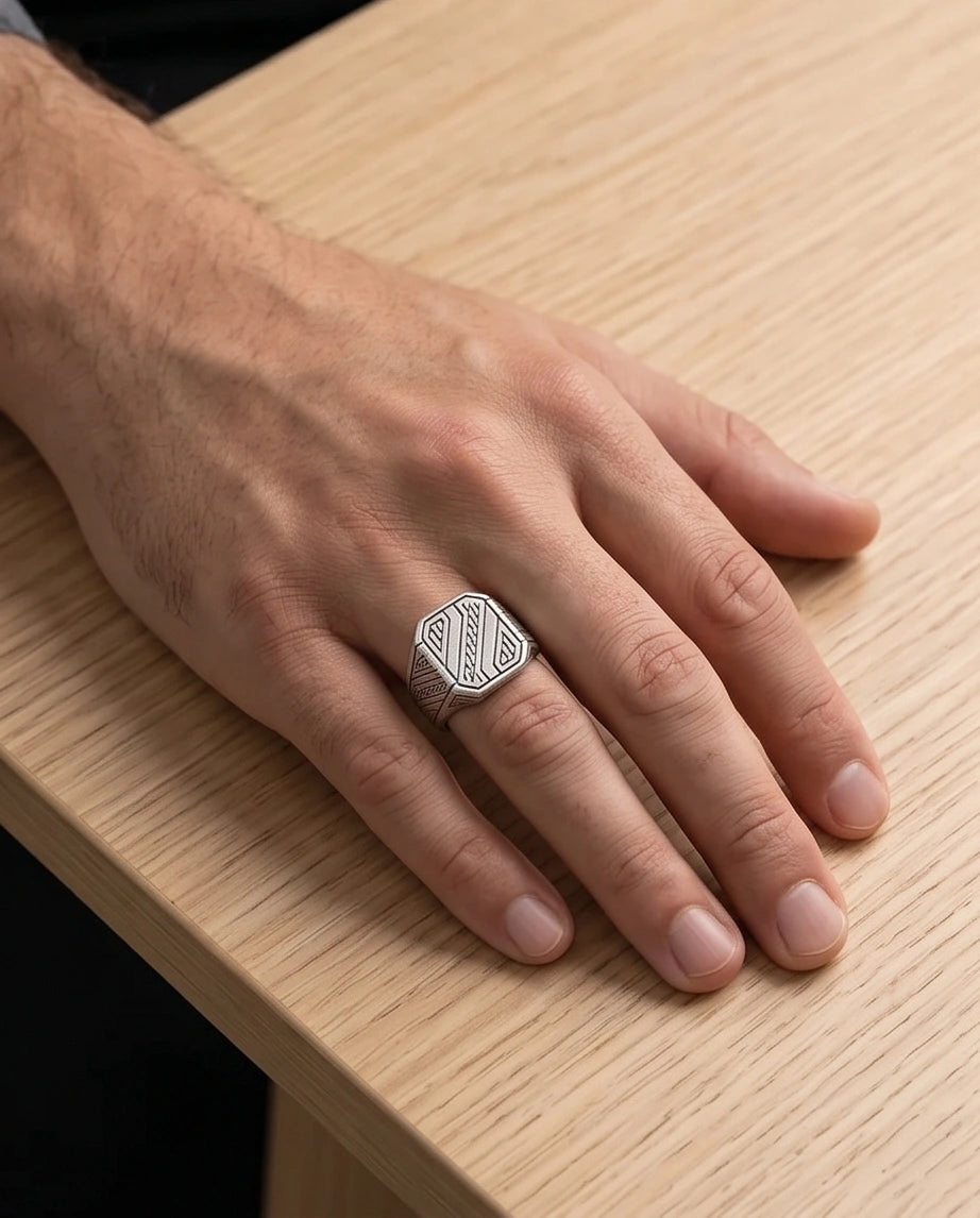 Sterling Silver Cyberpunk Geometric Signet Ring