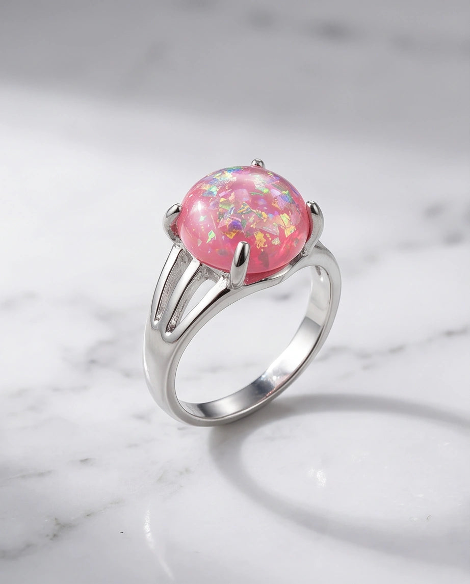 Blushing Nebula Pink Opal Ring