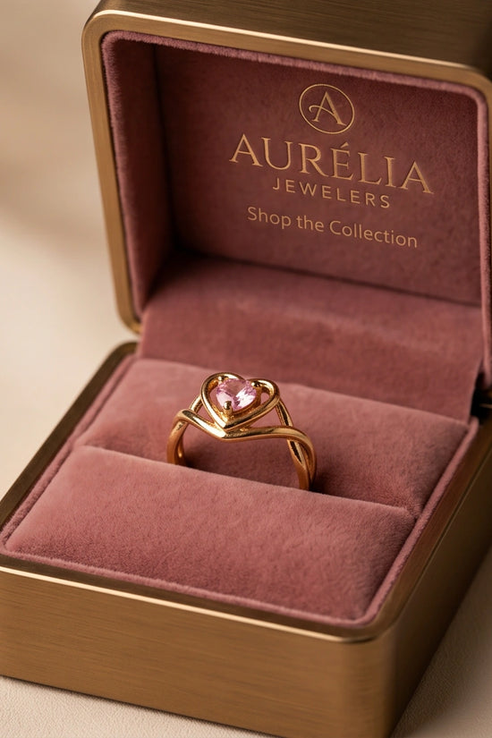 Gold Pink Tourmaline Heart Openwork Ring