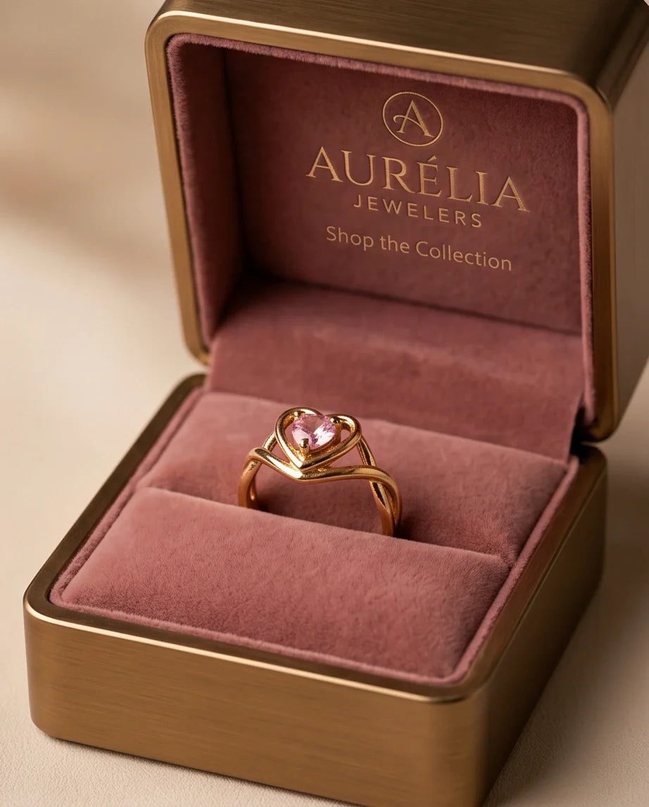 Gold Pink Tourmaline Heart Openwork Ring