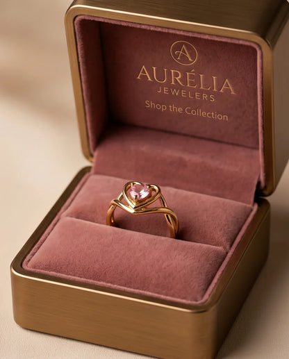 Gold Pink Tourmaline Heart Openwork Ring