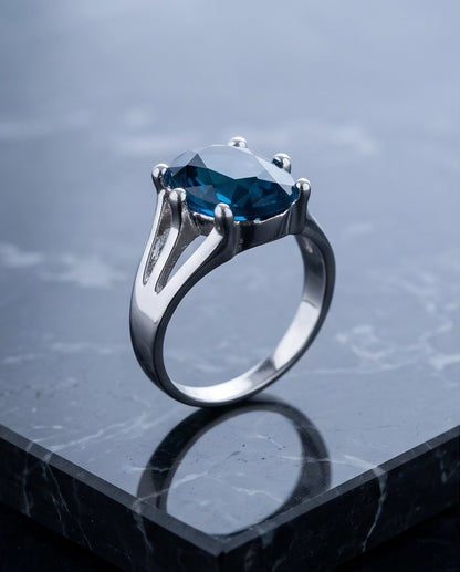 Silver Oval Sapphire Gemstone Solitaire Ring