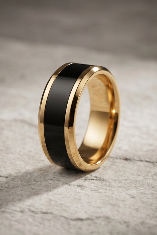 Classic Gold Black Enamel Band Ring