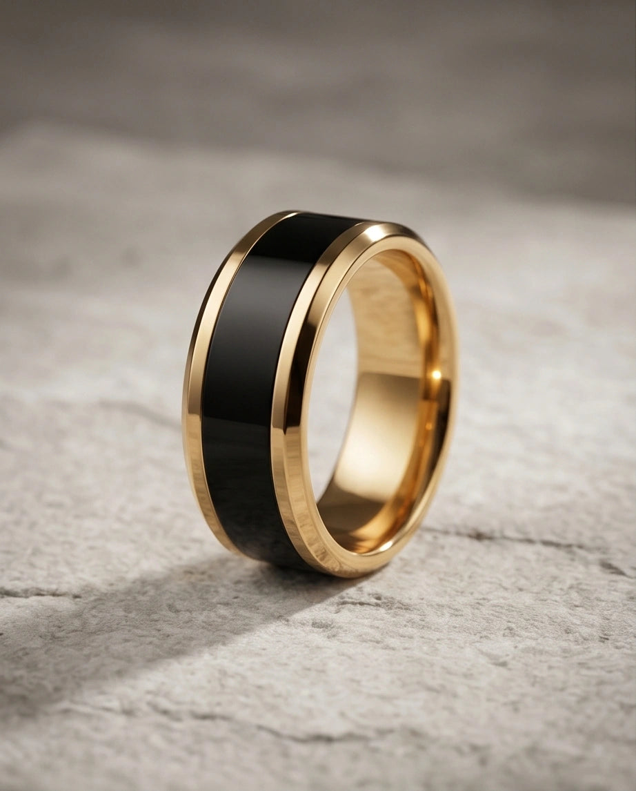 Classic Gold Black Enamel Band Ring