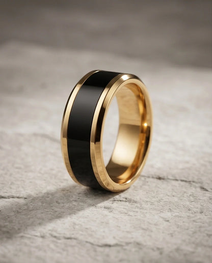 Classic Gold Black Enamel Band Ring