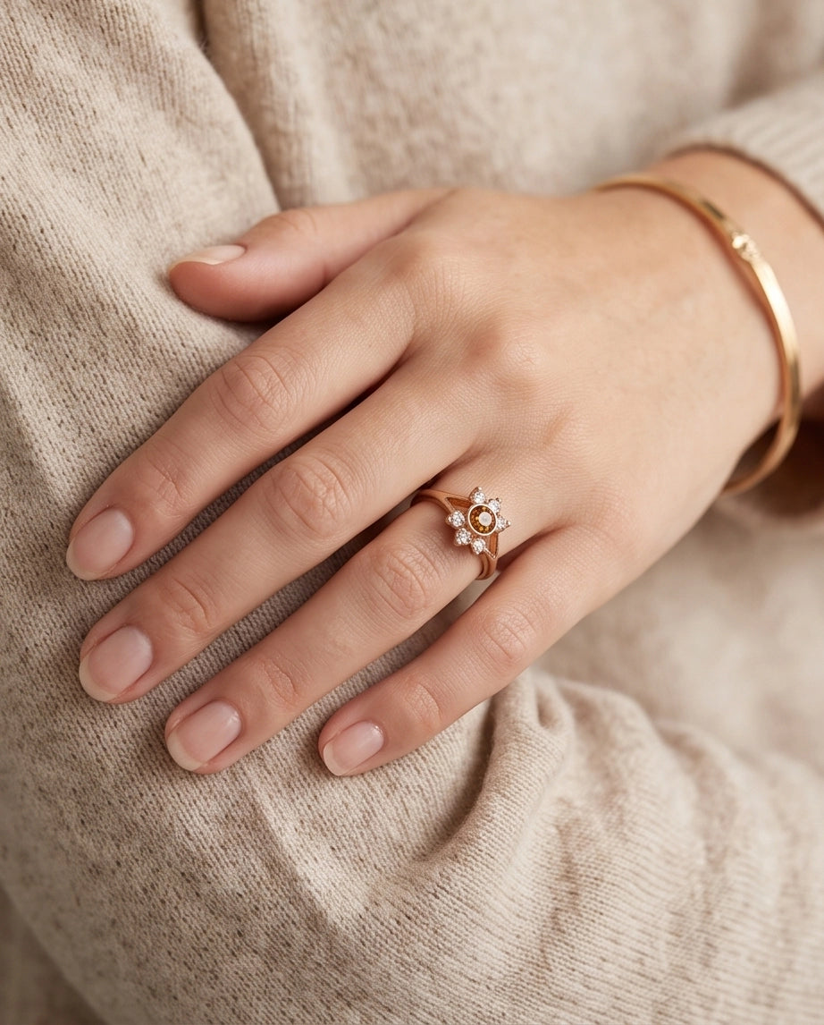 Amber Sunburst Crystal Ring