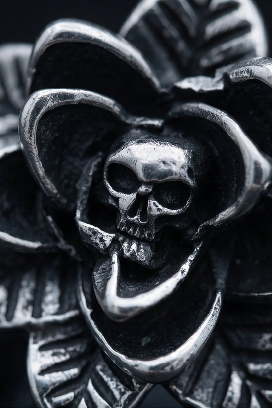 Gothic Sterling Silver Skull Rose Ring