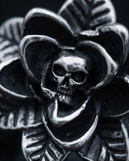 Gothic Sterling Silver Skull Rose Ring