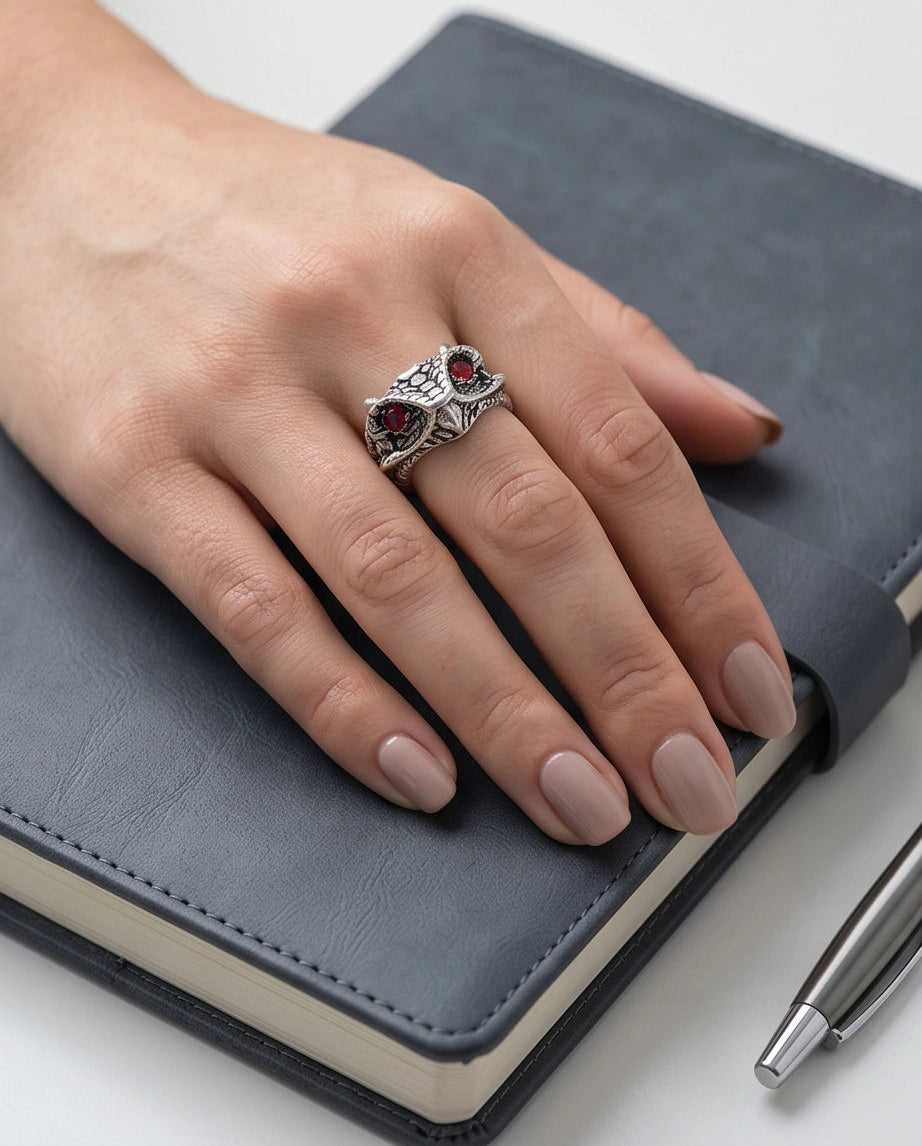 Crimson-Eyed Sculpted Serpent Head Ring