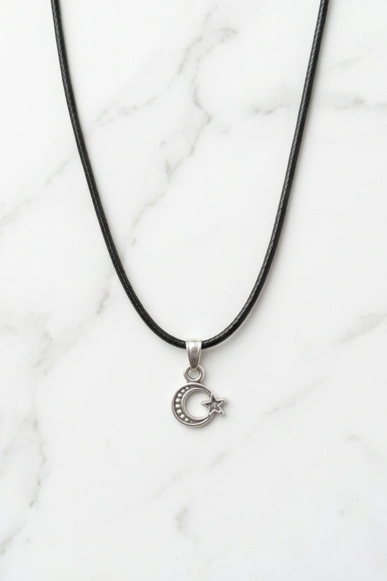 Silver Celestial Crescent Moon and Star Necklace