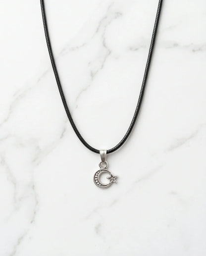 Silver Celestial Crescent Moon and Star Necklace