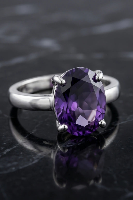 Sterling Silver Oval Amethyst Solitaire Ring
