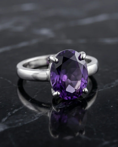 Sterling Silver Oval Amethyst Solitaire Ring