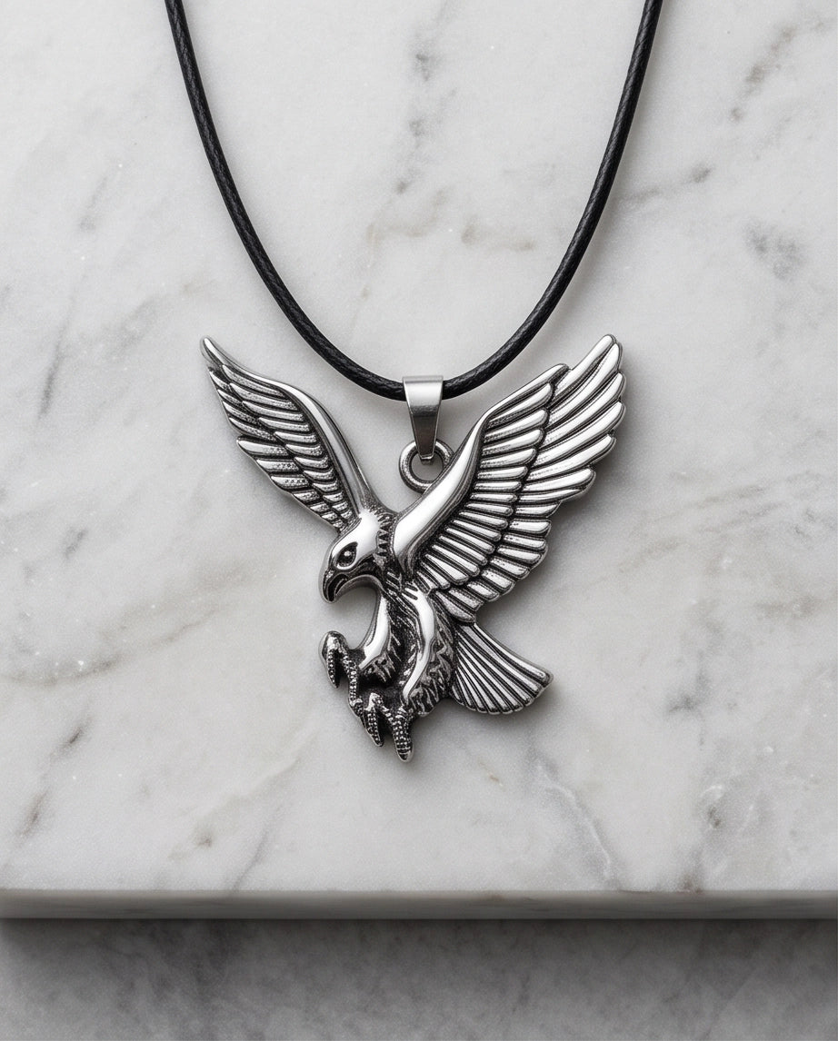 Soaring Silver Eagle Cord Necklace