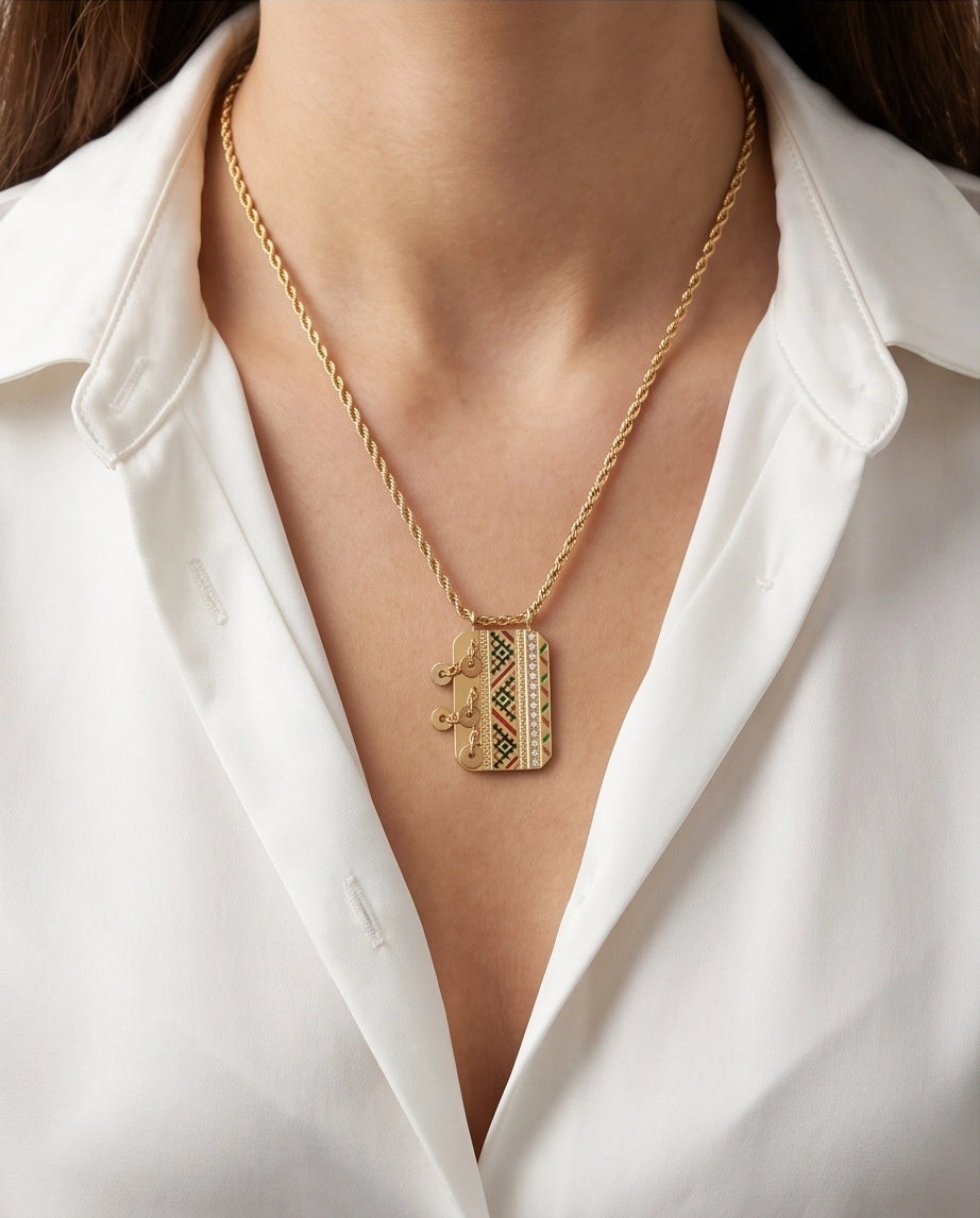 Gold Amazigh Pattern Tag Necklace