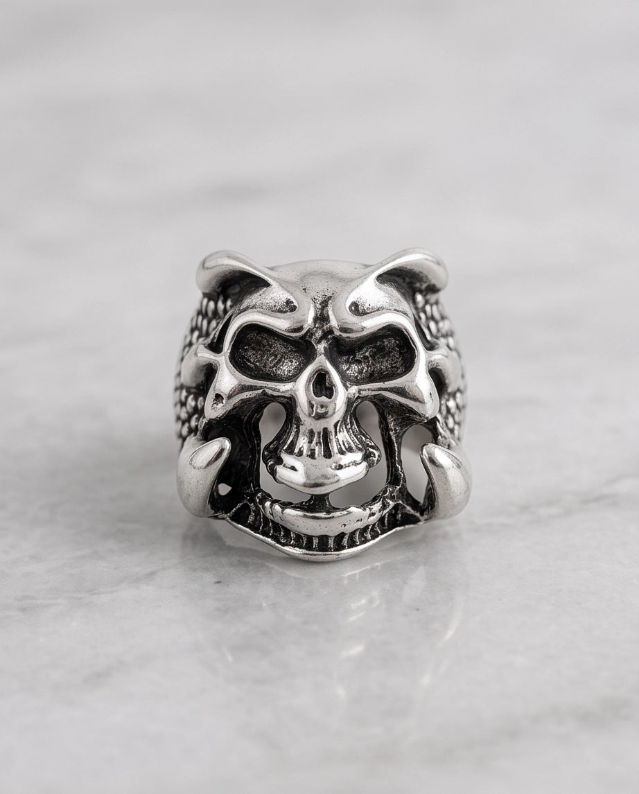 Openwork Cloned Jaw Anatomical Skull Silver Ring