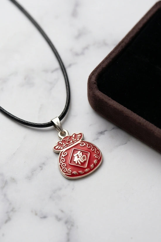 Traditional Red "Fu" Lucky Money Bag Pendant Necklace