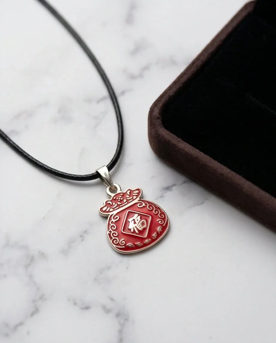 Traditional Red "Fu" Lucky Money Bag Pendant Necklace
