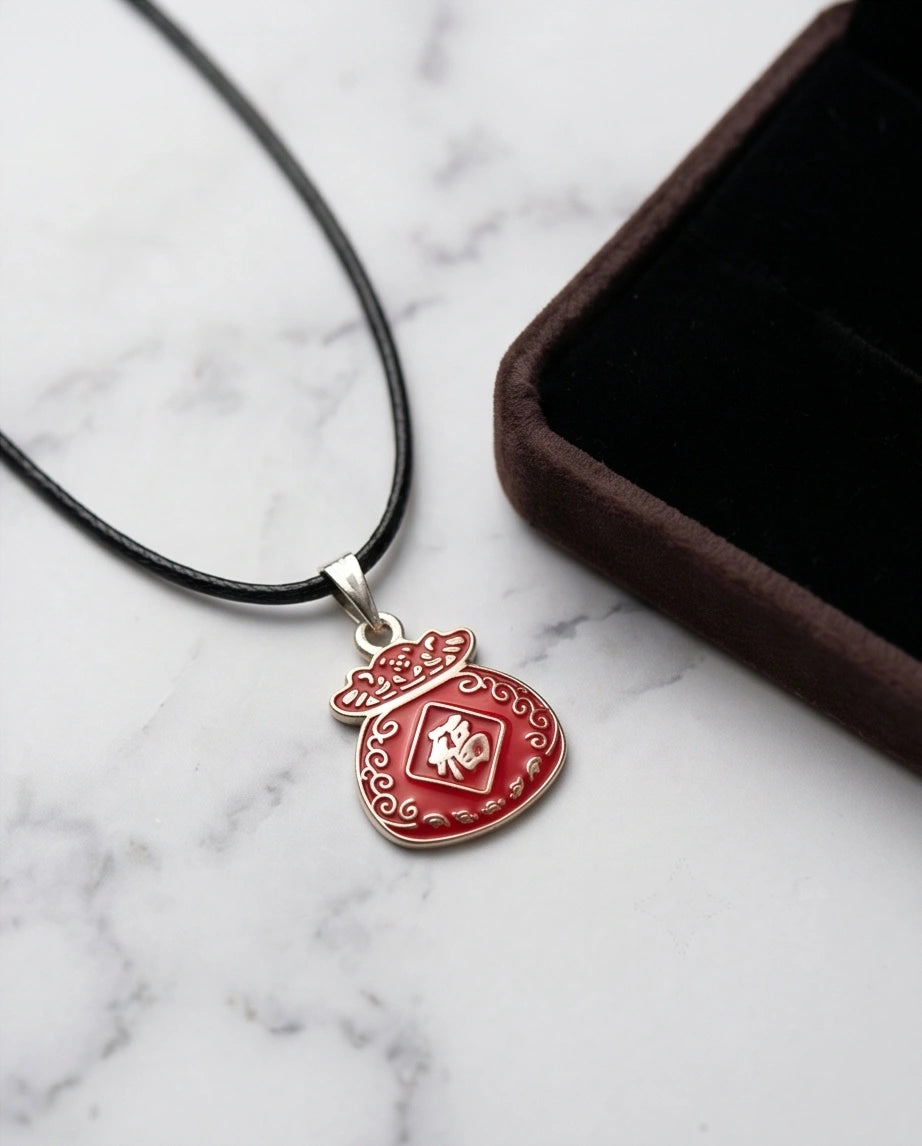 Traditional Red "Fu" Lucky Money Bag Pendant Necklace
