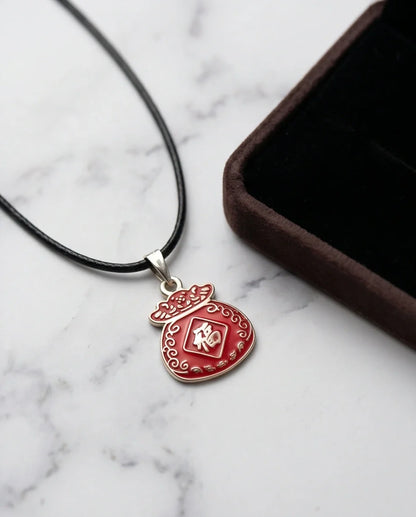 Traditional Red "Fu" Lucky Money Bag Pendant Necklace