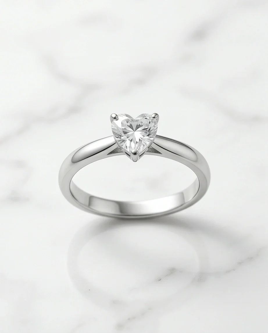 Sterling Silver Heart-Cut Moissanite Solitaire Ring