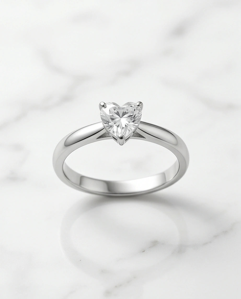 Sterling Silver Heart-Cut Moissanite Solitaire Ring