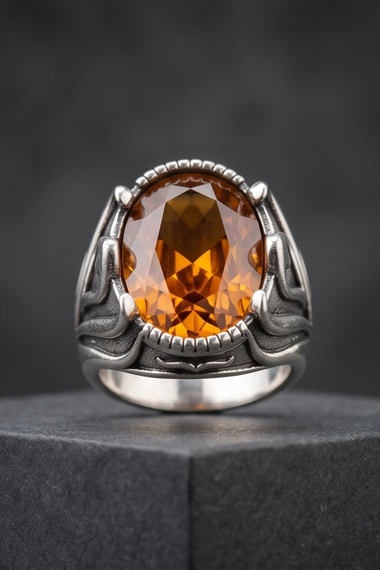 Sovereign Amber Hearth Silver Ring