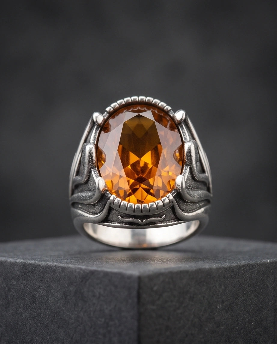 Sovereign Amber Hearth Silver Ring