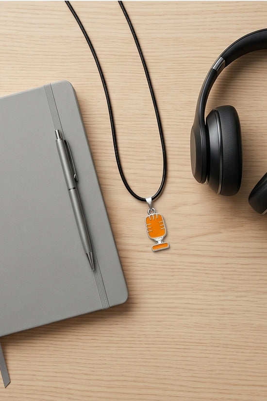 Silver Retro Orange Microphone Necklace