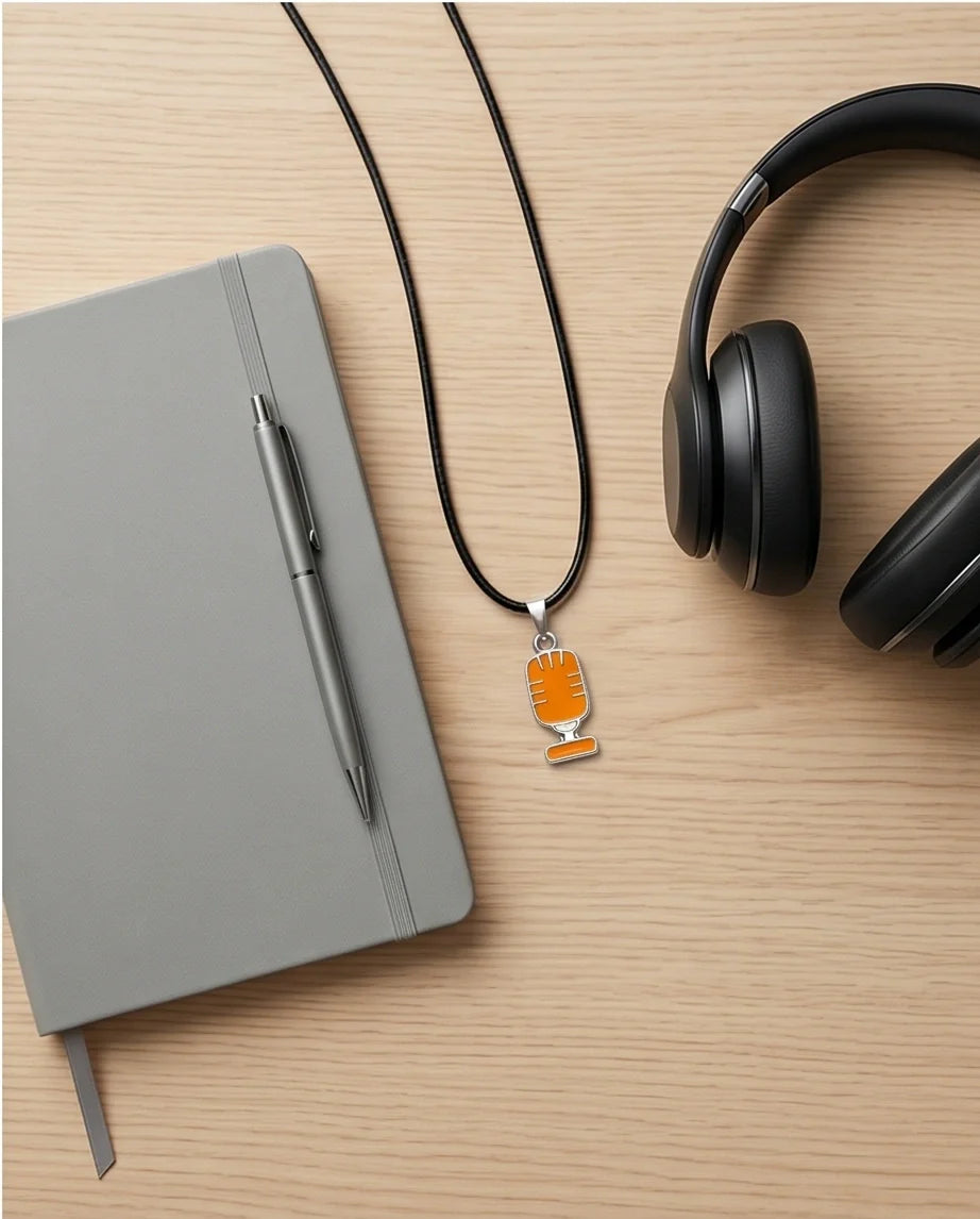 Silver Retro Orange Microphone Necklace