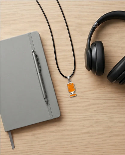 Silver Retro Orange Microphone Necklace