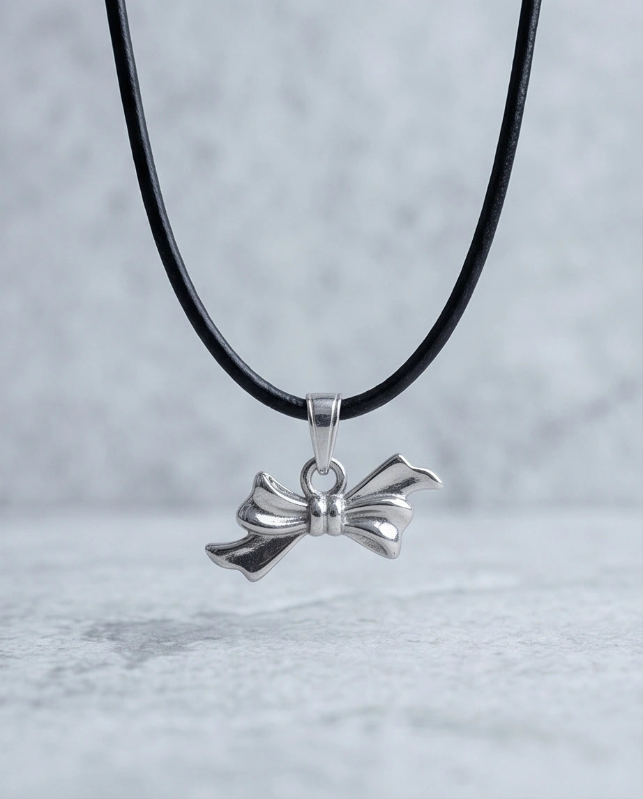 Silver Retro Ribbon Bow Necklace