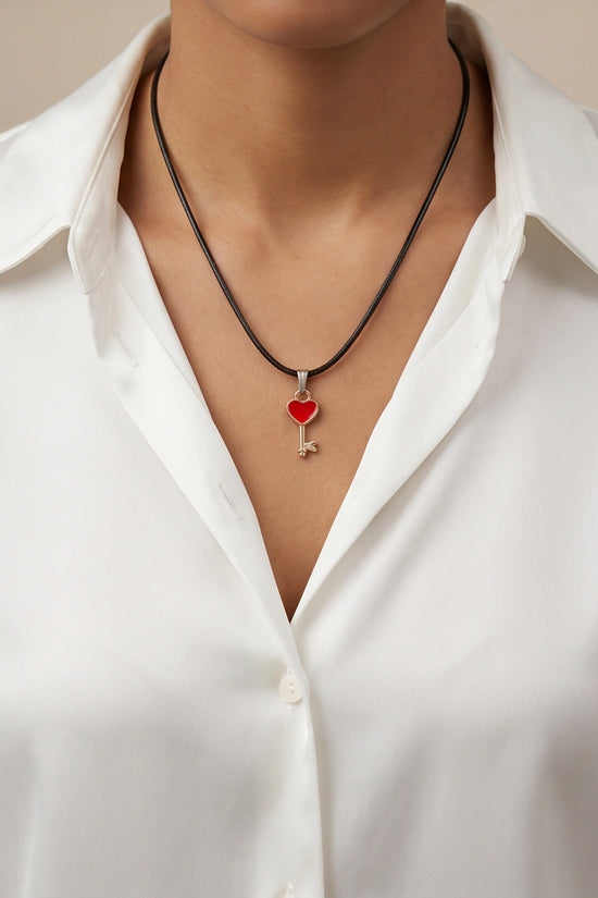 Gold and Red Heart Key Necklace