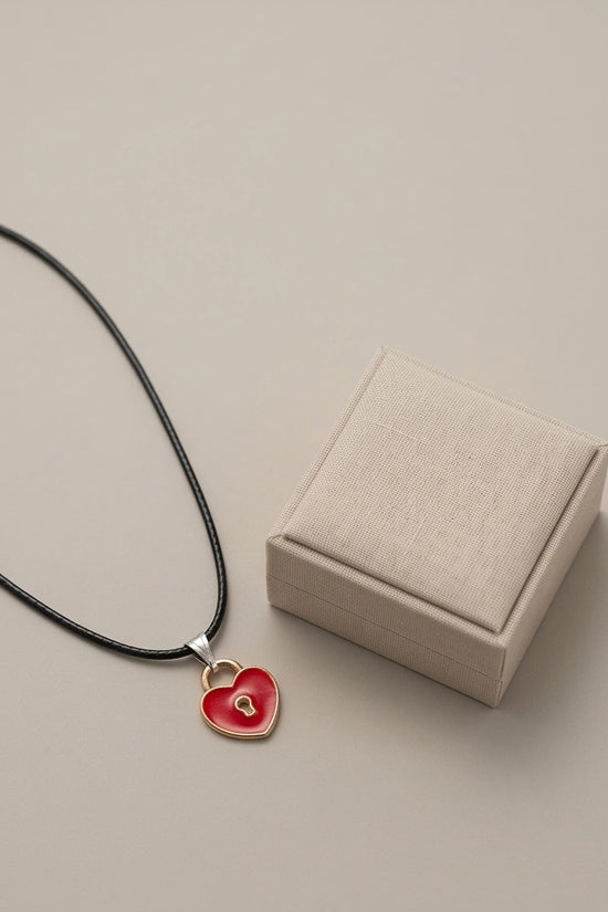 Gold and Red Heart Padlock Necklace