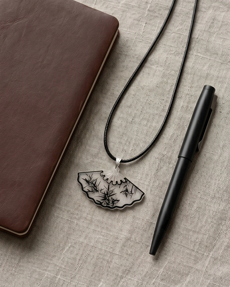Artistic Bamboo Fan Pendant Necklace